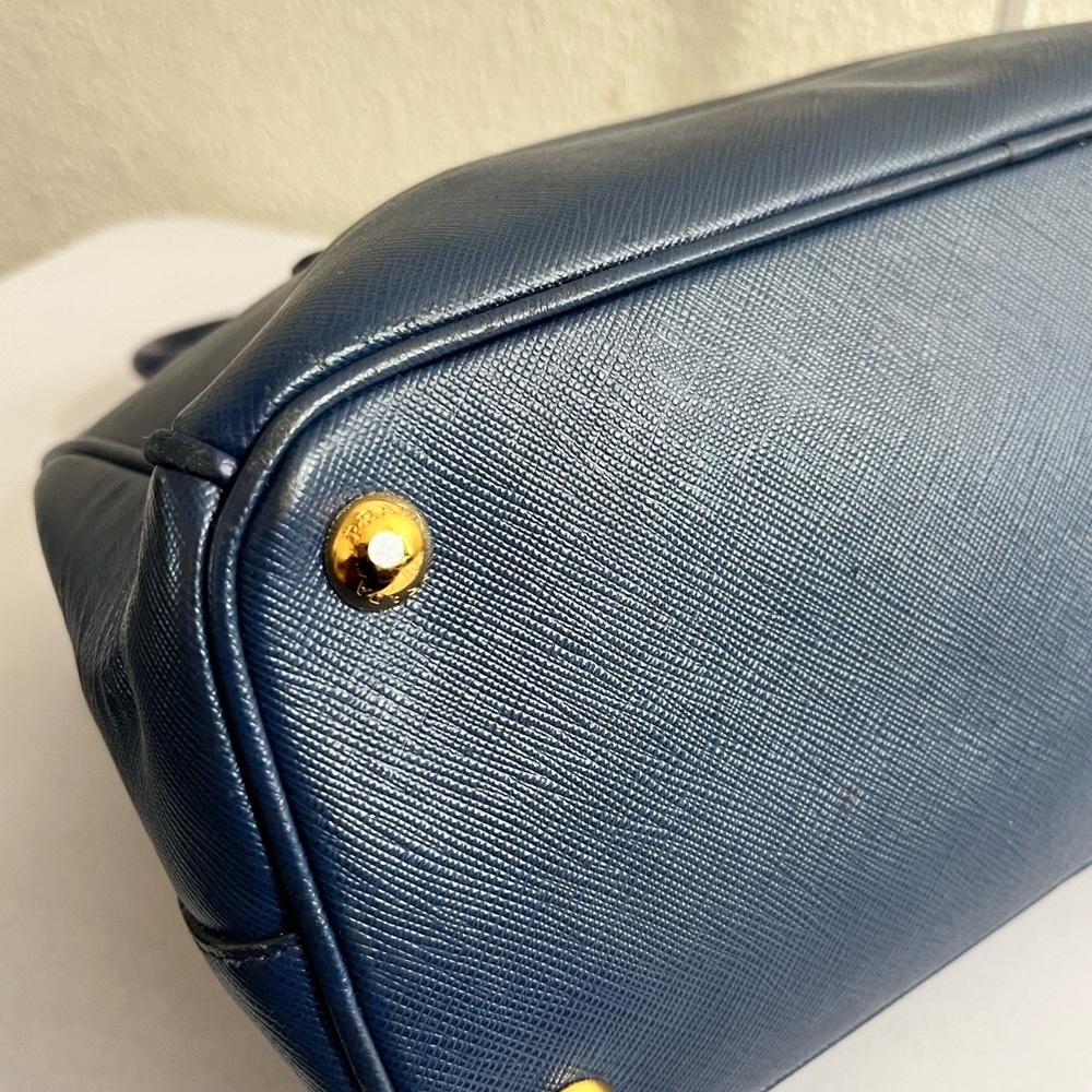 Prada Navy Saffiano Leather Double-Handle Satchel with Gold Hardware - Picture 13 of 16